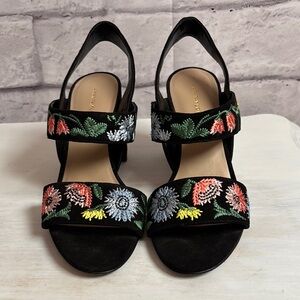 Ann Taylor Black Floral Embroidered Sandals